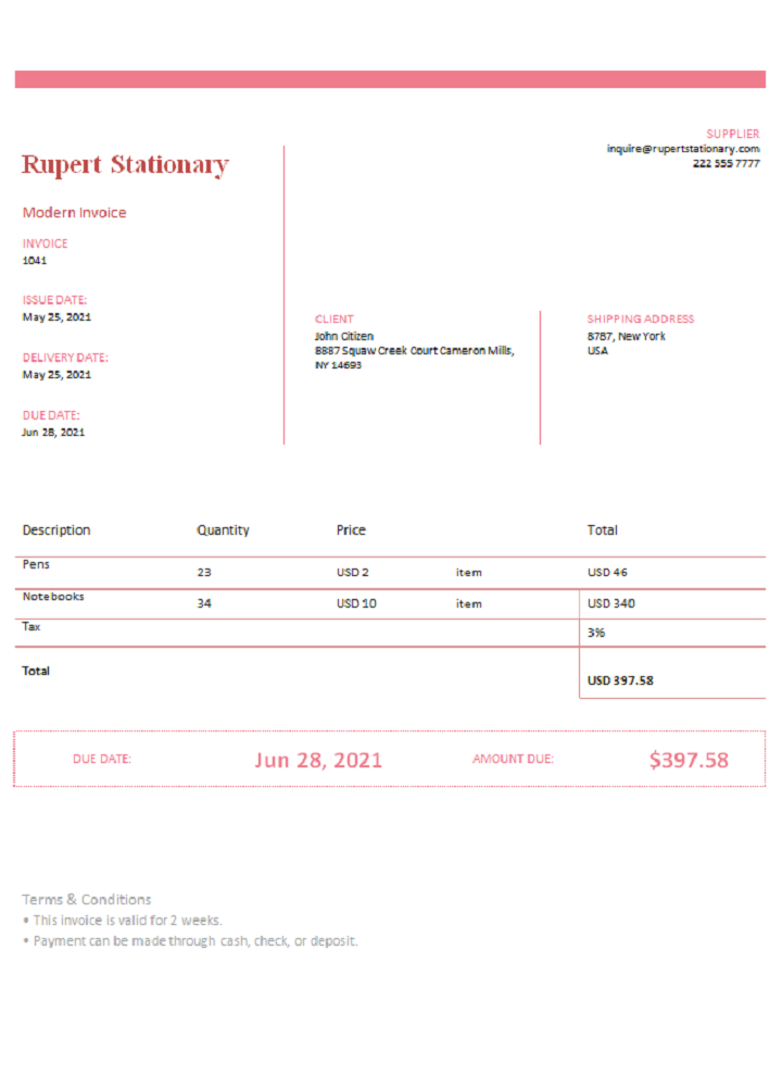 USA Rupert Stationary invoice PSD template